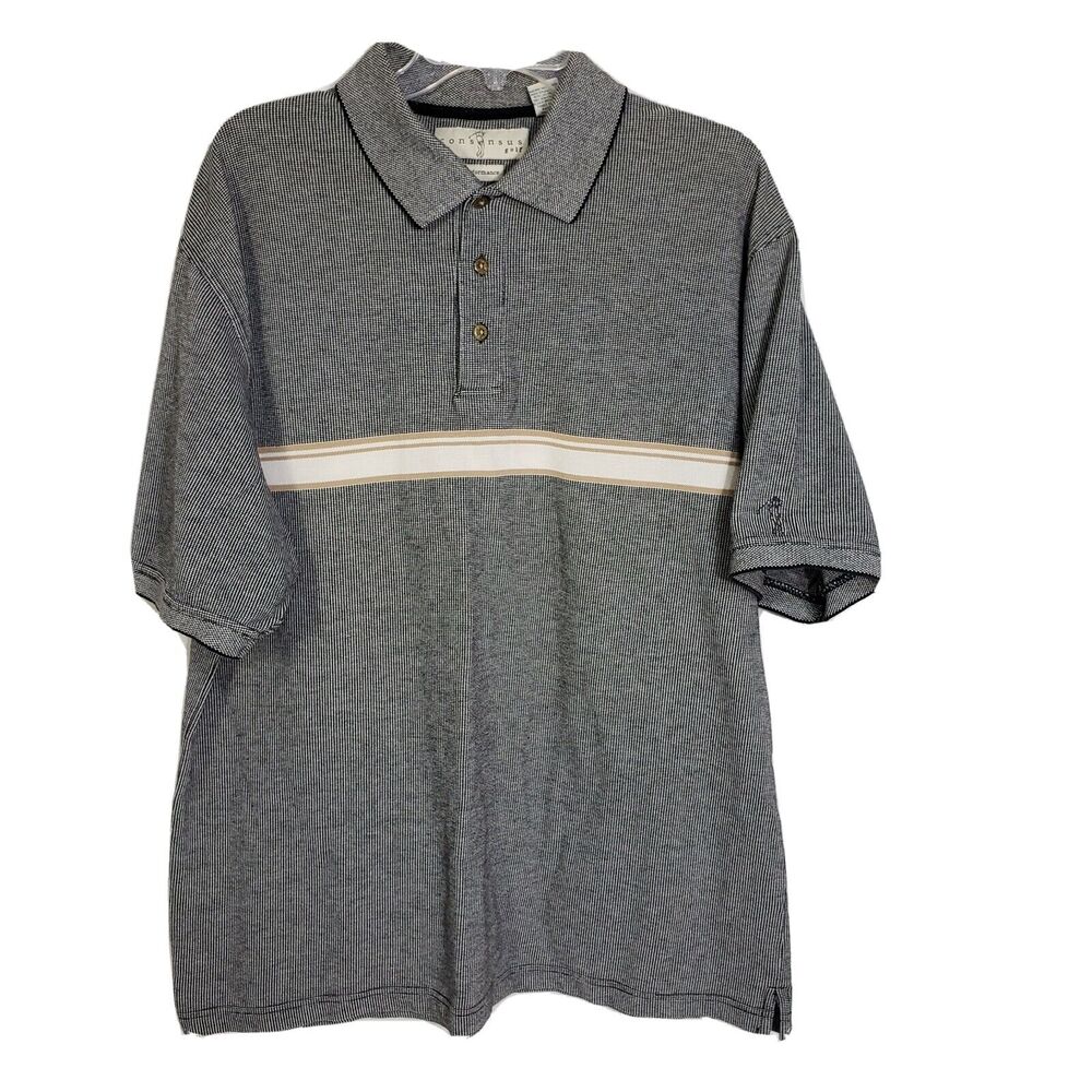 Vintage Consensus Golf Men's Polo Shirt Size XL Performance Short Sleeve Stripe